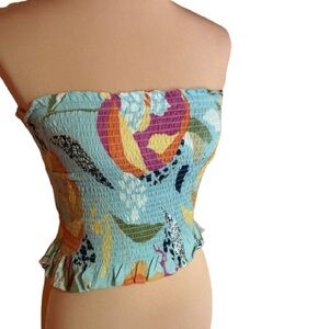 Angie Colorful Op Art Smocked Strapless Top